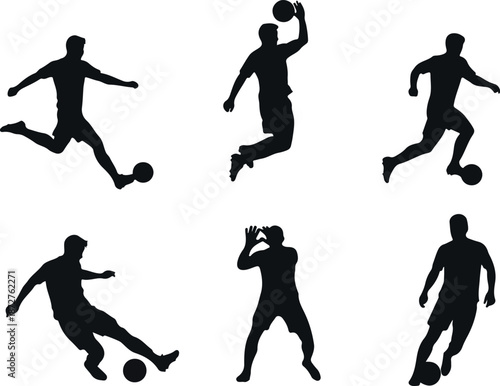 Silhouette of athletes in various sports actions on a white background