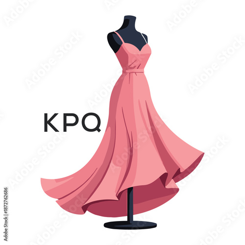KPQ Elegant Pink Dress Logo Design. KPQ Fashion Boutique Branding. KPQ Clothing Brand Identity Illustration.

