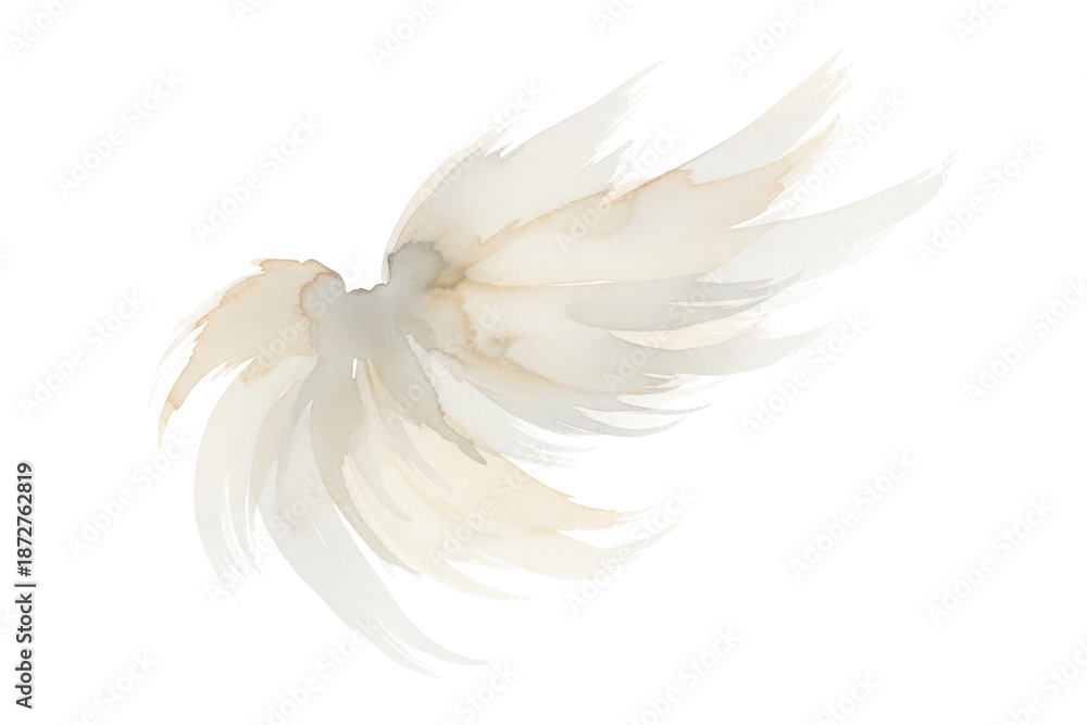 Fototapeta premium Artistic depiction of a single white wing featuring watercolor brushstroke style illustration