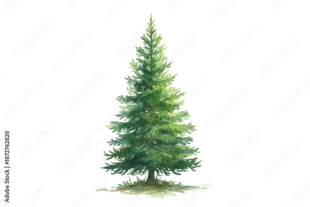Fototapeta premium Artistic depiction of a solitary green conifer tree illustration isolated with space