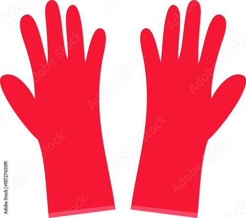 Pair of Bright Red Protective Rubber Gloves