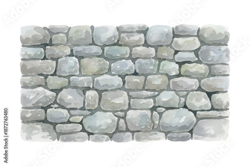 Artistic rendition of a stone wall composed of various sized and shaped rocks forming a facade