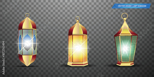 Three Vector Lamps Gold islamic lantern Ramadan Kareem Background