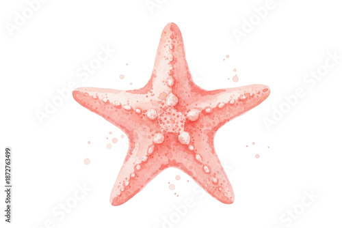 Artistic rendition of a vibrant starfish with watercolor aesthetics and dot embellishments