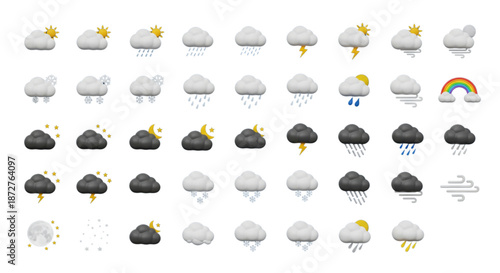 Comprehensive 3D Weather Icons Set for UI UX Design Mobile Apps Websites and Climate Forecast Presentations