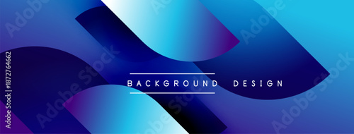 Abstract blue gradients create dynamic shapes. Text reads background design centered within composition. Modern, vibrant visual element.