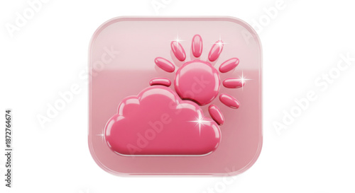 Bright Pink 3D Weather Widget for Mobile App UI, Digital Forecasts, and Positive User Experience
