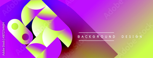 Abstract vibrant shapes overlap. Gradient colors blend purple, yellow, orange. Modern design element for backgrounds, presentations.