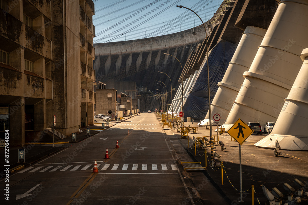 Fototapeta premium Service Road with Concrete Structures and Turbines Inside the Itaipu Hydroelectric Complex - Paraná, Brazil