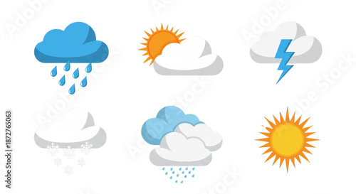 Clean Weather Forecast Icons for Mobile Apps and Website Design. Essential Climate Symbols for Digital Display