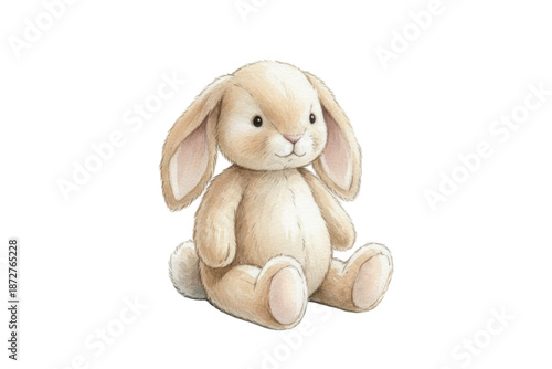 Charming depiction of a soft, cuddly bunny rabbit toy illustration, gentle and heartwarming.