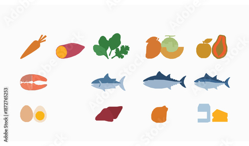 Vitamin A rich foods nutrition chart flat icon infographic