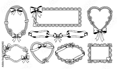 Hand drawn coquette style frames romantic vintage vector set