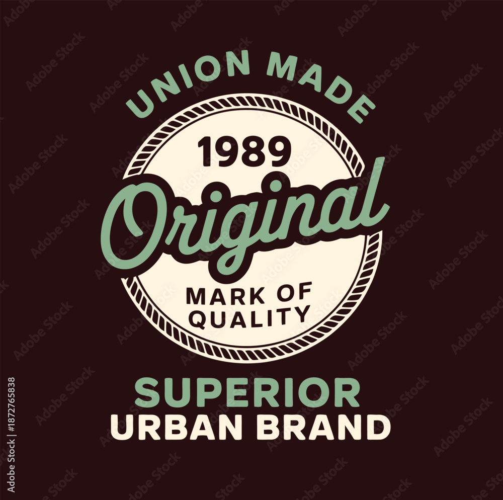 Fototapeta premium Vintage brown and green original brand with 1989 mark