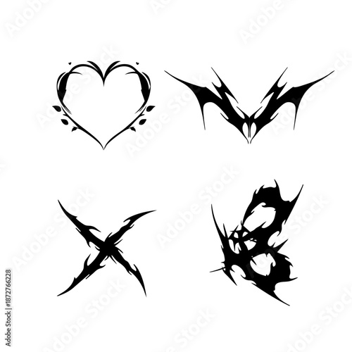 Abstract Grunge Symbol Icons Set in Black Ink Brush Style Vector