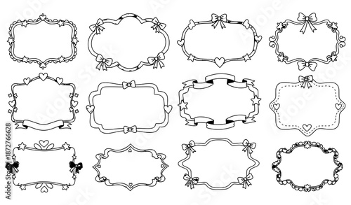 Cute coquette doodle frames hand drawn vector collection