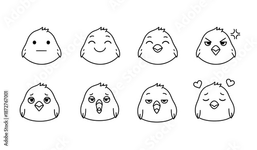 Minimal outline canary icons with emotions vector set