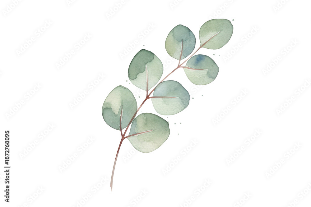 Obraz premium Delicate watercolor illustration of eucalyptus sprig, botanical art for decor, design element