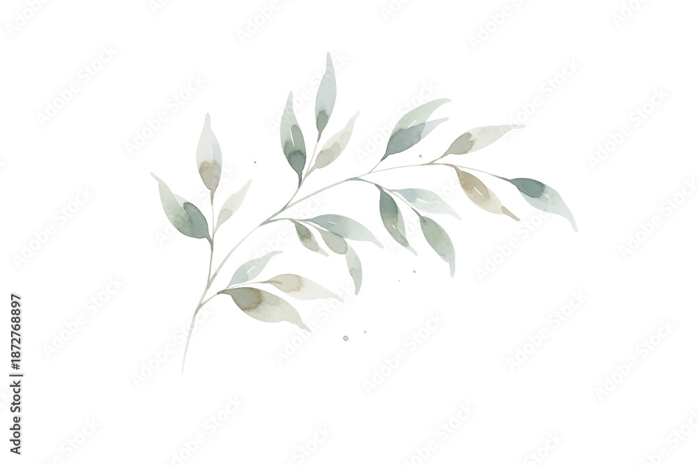 Fototapeta premium Elegant botanical art featuring watercolor leaves on a simple and dark presentation