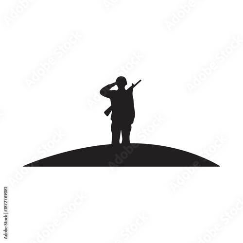 Silhouette of a person standing on a hill with a rifle isolated on a transparent background