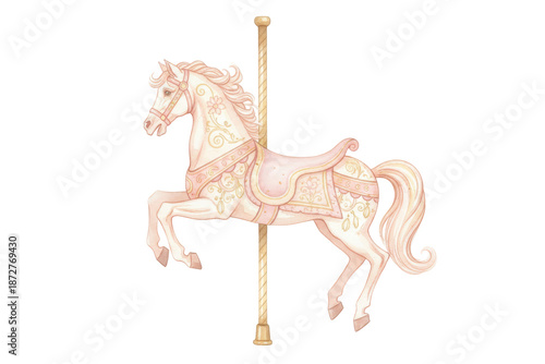 Elegant carousel horse illustration with intricate design and detailed decorative elements
