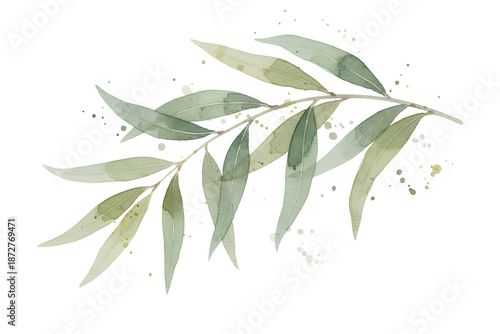 Elegant botanical sprig illustration with watercolor texture on dark elegant design