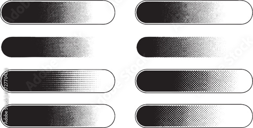 Set of eight rounded rectangular graphic elements with gradient fills.