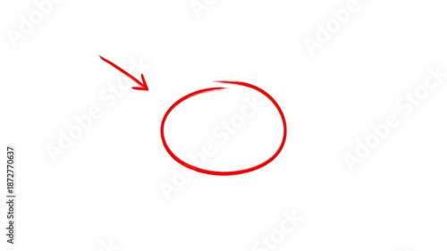 hand-drawn red circle with arrow on transparent background, red hand-drawn arrow pointing animation 4k