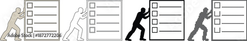 Man Pushing Large Checklist Silhouette Set for Productivity and Task Management Concepts