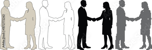 Business Handshake Between Man and Woman Silhouette Set for Partnership and Agreement