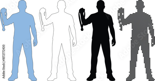 Winner Holding Gold Medal Achievement and Success Silhouette Set