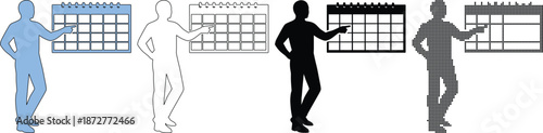 Man Pointing at Wall Calendar for Planning and Schedule Management Silhouette