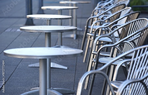 Close-up of modern silver seating with a shallow depth of field