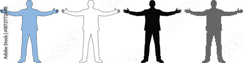 Successful man with open arms silhouetted icons, freedom and achievement concept