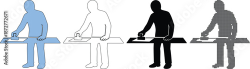 Man stamping documents silhouetted set, business approval and verification concept