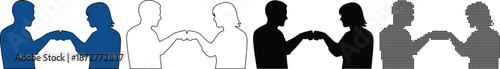 Business partnership icons showing a man and a woman fist bumping in different graphic styles