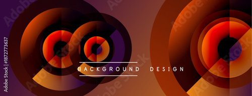 Abstract circles create dynamic background. Warm colors dominate design, offering modern aesthetic. Text reads background design.
