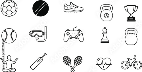 Black-and-blue icons set representing travel, adventure, and exploration for tourism apps, vacation content, and lifestyle design visuals