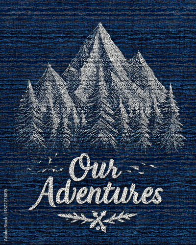 Vintage Hand-Drawn Mountain and Pine Forest Adventure Graphic