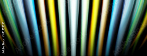 Abstract vertical lines, vibrant colors, dark background. Gradient shades create dynamic visual effect. Modern design element.