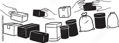 Recycling and waste management illustration with various containers shown