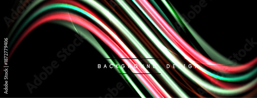 Abstract flowing lines, vibrant colors, dynamic design. Dark background emphasizes bright streaks, creating modern visual effect.