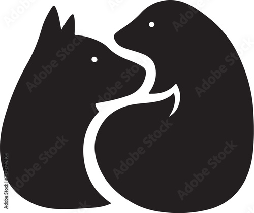 Simple black silhouette of two animals touching noses sweetly