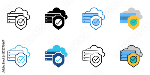 Secure Database icons set multiple style collection. Editable stroke 
