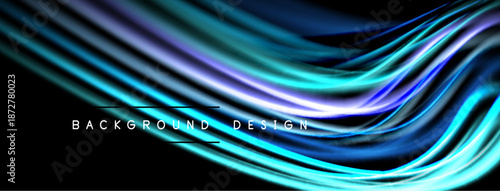 Abstract flowing lines, vibrant blues, purples, whites over black background. Modern design element, dynamic curves suggest movement.