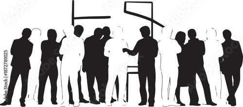 Silhouette of business people standing and talking in office setting