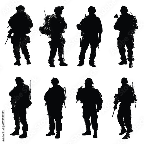 silhouettes of people in military uniform, army