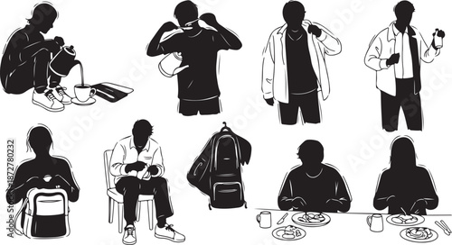 Silhouette illustrations of students and medical professionals in various poses