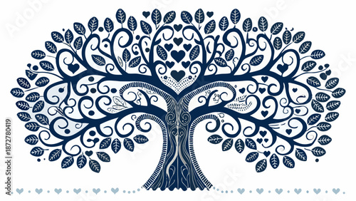 Beautiful tree with heart shaped leaves and swirling branches
