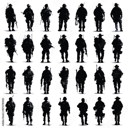 silhouettes of people in military uniform, army